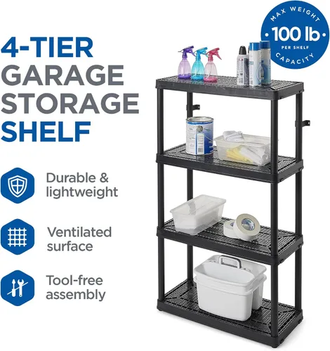Vista 7 de Gracious Living Unidad de almacenamiento de 4 estantes de altura fija de servicio medio, 14 x 32 x 54.5 pulgadas, sistema organizador para el hogar