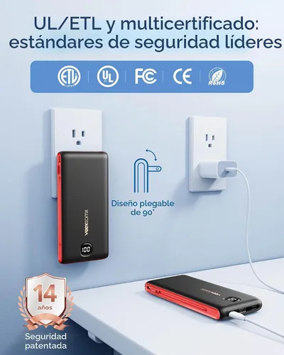 Vista 5 de VEEKTOMX Cargador portátil con cables incorporados y enchufe de pared de CA Negro rojo
