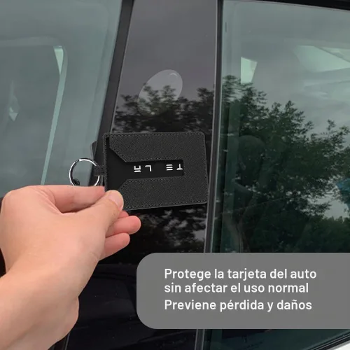 Vista 3 de Tarjetero de piel auténtica con llavero