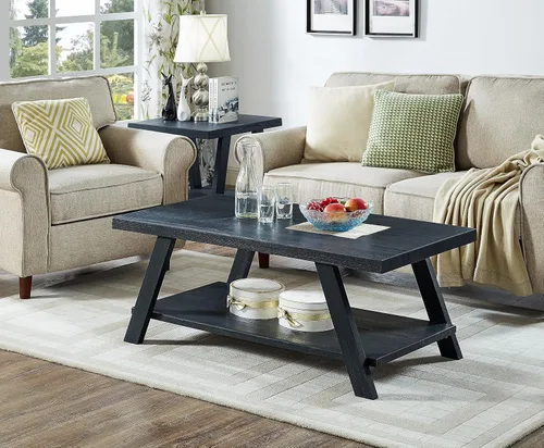 Vista 5 de Roundhill Furniture Athens - Mesa de centro de madera replicada contemporánea en acabado negro