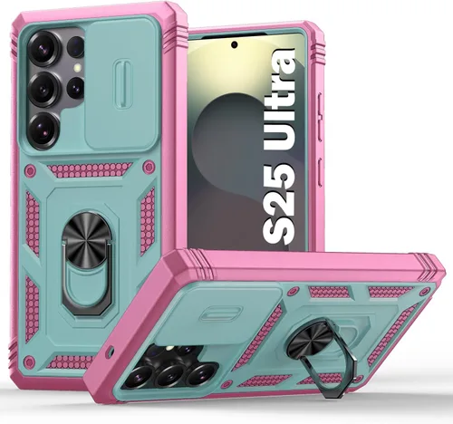 Vista 69 de PASNEW Funda militar para iPhone 13 Pro Max, cubierta de cámara deslizante y soporte de anillo de metal de 360°, carcasa rígida multicapa resistente
