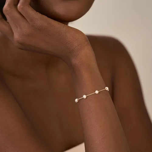 Vista 3 de Collner Pulsera delicada de oro para mujer, chapada en oro de 14 quilates, ligera, pulsera de cadena de espiga de espiga con círculo, dije