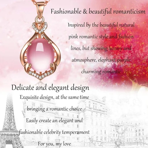 Vista 7 de Collar con colgante de cuarzo rosa, cadena de lágrima de cristal rosa, piedras preciosas naturales curativas chakras, ópalo joyería para mujeres