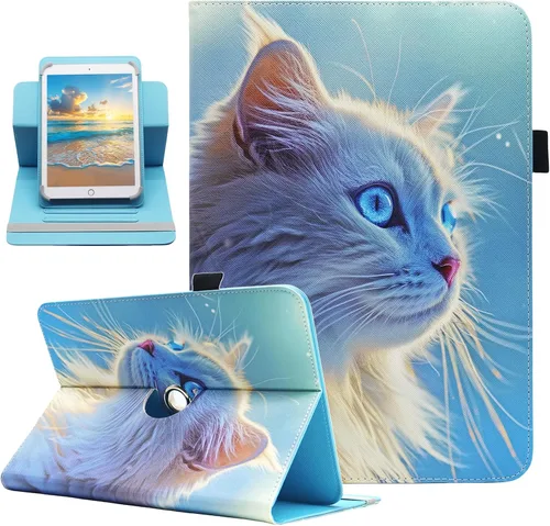 Vista 23 de Funda universal para tablet Android de 10 y 10.1 pulgadas, Dluggs de piel sintética con rotación de 360 grados, soporte multiángulo