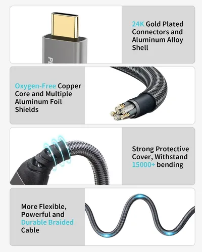 Vista 6 de PHIXERO Cable USB C (100 W/20 Gbps/3.3 pies), salida de video de 4K a 60 Hz tipo C, 2 en 1 USB-A/C a C, 3.2 Gen 22 para MacBook Pro/Air/iPad Pro