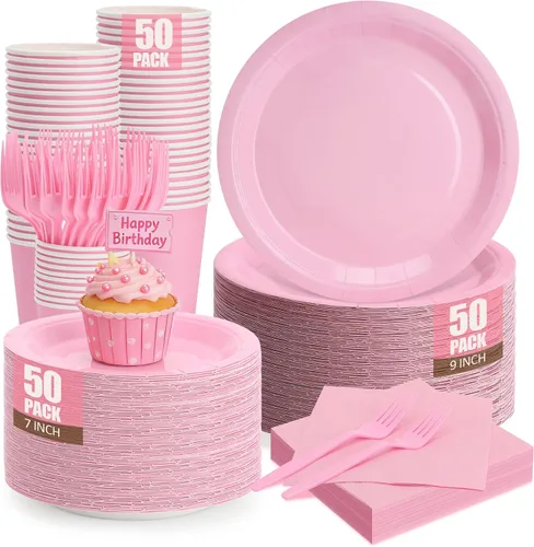 Vista 13 de Platos y servilletas de papel negro, platos desechables para fiestas, incluye platos de 7 y 9 pulgadas, tazas, servilletas, tenedores, suministros