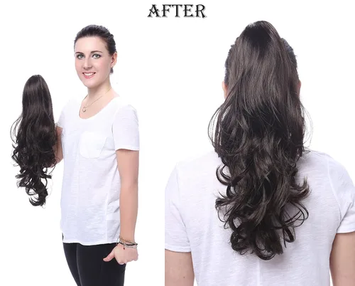 Vista 5 de Extensión de pelo Onedor, coleta sintética y rizada de 20 pulgadas con broche, 6.7 oz con broche de garra