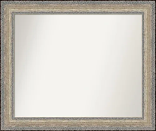 Vista 115 de Amanti Art Espejo de baño plateado para sobre el fregadero, 28 x 37 pulgadas, elegante espejo rectangular de peltre cepillado, marco de madera