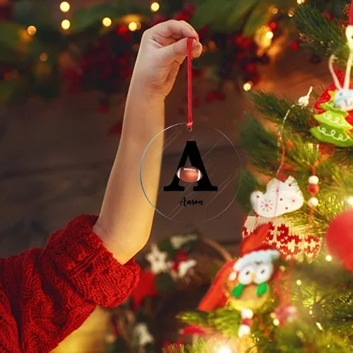 Vista 4 de Adornos colgantes personalizados con monograma inicial de letra A, árbol de Navidad, apellido personalizado, decoración de árbol de Navidad, feliz