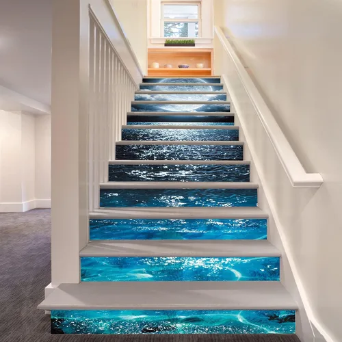 Vista 19 de artfanke 13 piezas de adhesivos 3D de amanecer en la playa - Adhesivos para escalones de pelar y pegar para decoración de hogar y oficina - 39,37" x