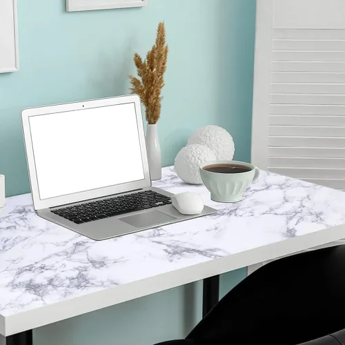 Vista 4 de Papel de mármol Arthome, papel pintado autoadhesivo, resistente al agua, vinilo de PVC brillante, a prueba de aceite, papel de granito blanco/gris