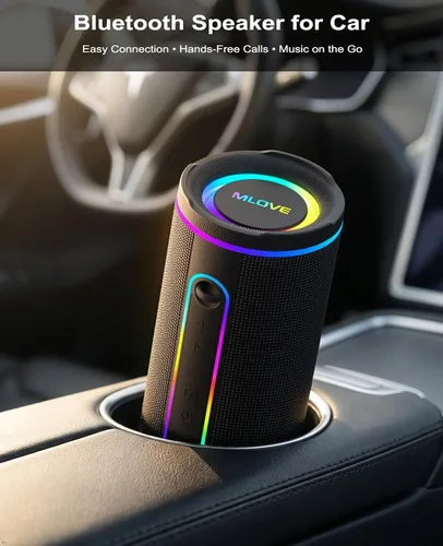 Vista 3 de MLOVE Altavoces E80 Bluetooth inalámbricos, altavoz Bluetooth portátil con entrada auxiliar, ranura para tarjeta micro SD, Bass Up, TWS, luces RGB