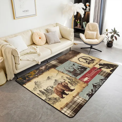 Vista 21 de Erosebridal Alfombra rústica de ciervo de 3 x 5 pies, alfombra de retazos de oso para niños, adolescentes y adultos, alfombra antideslizante de alce