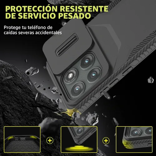 Vista 3 de Funda para Motorola Moto Edge 2025 con 1 protector de pantalla HD y cubierta para cámara deslizante [grado militar], funda protectora resistente a