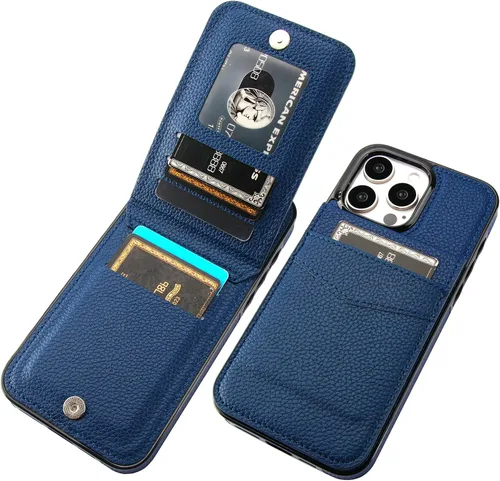 Vista 12 de KIHUWEY Compatible con iPhone 15 Pro Max Funda Billetera con Soporte para Tarjeta de Crédito, Tapa de Cuero Premium con Cierre Magnético y Soporte