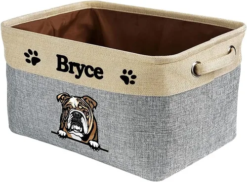 Vista 18 de Cesta de almacenamiento plegable personalizada con un bonito perro Bulldog inglés, plegable, de tela resistente, cubo de almacenamiento para Gris