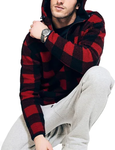 Vista 4 de Nautica Sudadera con capucha estampada de piel de oveja sintética para hombre