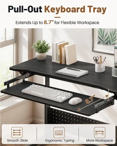 Vista 3 de Rolling Computer Desk with Power Outlet, Portable Desk with Keyboard Tray Black