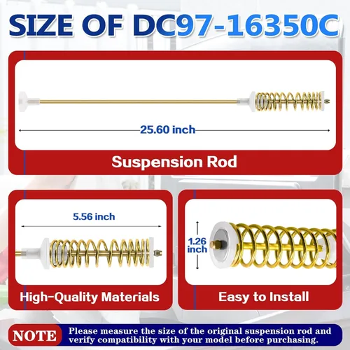 Vista 6 de WA41A3000AW/A4 WA422PRHDWR/AA WA44A3405AV/A4 WA44A3405AP/A4 Barra de suspensión de arandela, 25.6 pulgadas apta para Sam-Sung WA44A3405AW/A4