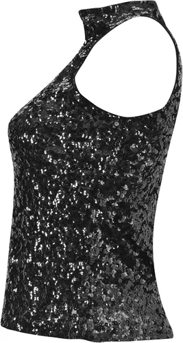Vista 3 de Camiseta sin mangas con cuello halter y lentejuelas para mujer