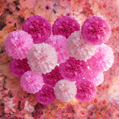 Vista 7 de Pompones de Papel de Flores Rosa Intenso Decoraciones Colgantes Bola de Flores Rosas para el Día de la Madre Baby Shower Boda Guardería Fiesta
