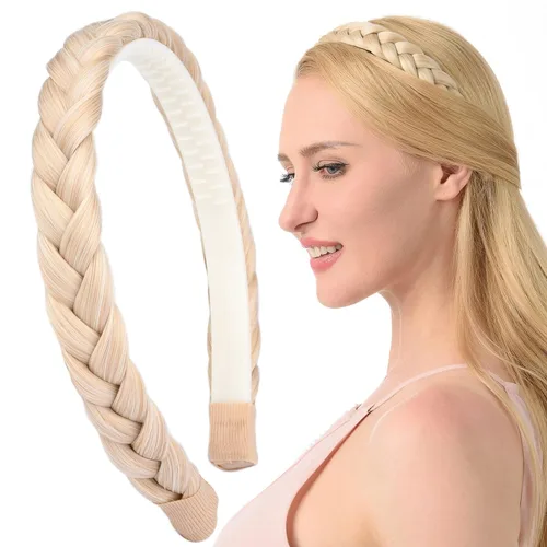 Vista 16 de Ancho de 1.5 cm Banda de pelo sintético trenzada estrecha con dientes para mujeres y niñas (Negro)