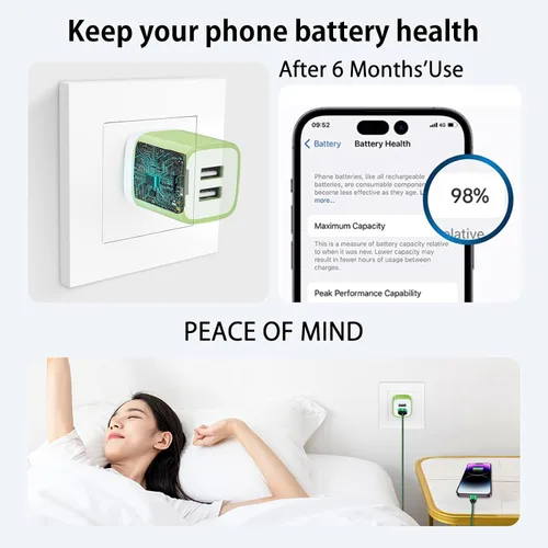 Vista 5 de Cargador de pared USB, salida USB, adaptador de enchufe USB doble, bloque de carga rápida, bloque de alimentación USB, enchufe USB, caja de carga