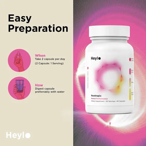 Vista 6 de Heylo - Suplemento cerebral nootrópico para concentración, energía y memoria Cognizin Citicolina, L-teanina, cafeína PurCaf, fosfatidilserina, B6
