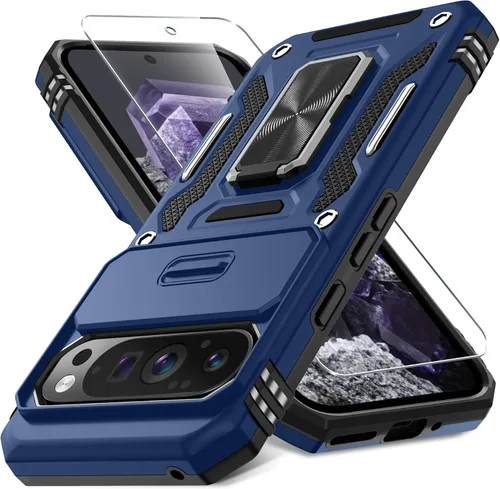 Vista 46 de DEERLAMN Funda para Google Pixel 8 con cubierta deslizante para cámara + protector de pantalla (1 paquete), soporte de anillo giratorio grado
