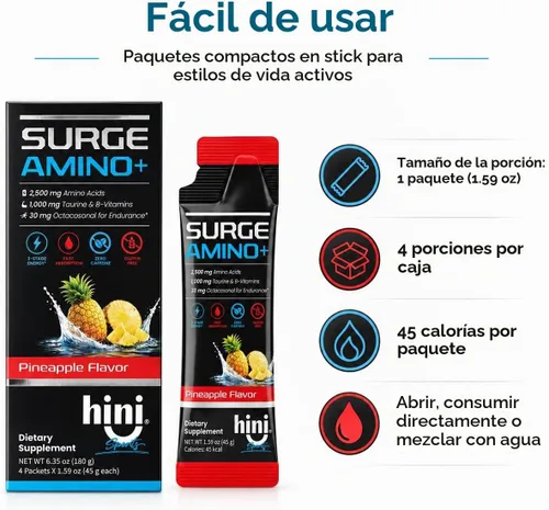 Vista 6 de HINI Surge Amino+ Energy Gel, sabor a piña, 4 paquetes
