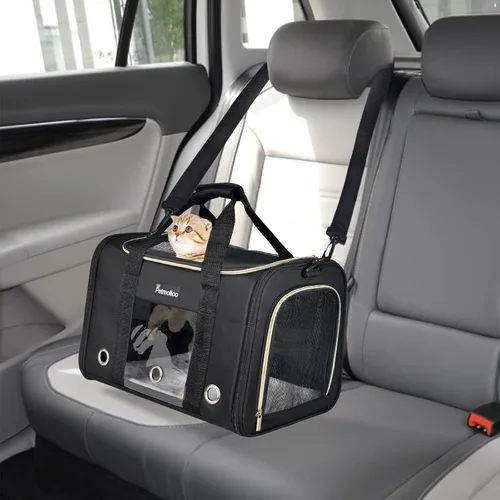 Vista 7 de Petmolico Transportador para gatos Bolsa de mascotas de lados suaves para gatos pequeños y medianos, cachorros, 16 libras, transportador de viaje