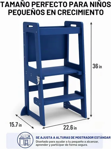 Vista 5 de Avenlur Date 4 en 1 Montessori - Taburete plegable de aprendizaje, escritorio, silla y pizarra Madera maciza, extra estable, rieles de seguridad