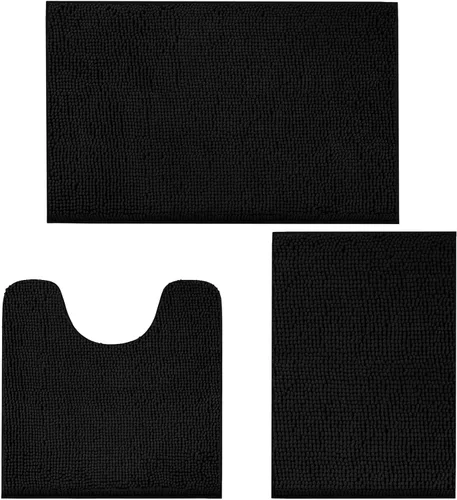 Vista 11 de LINLA Juego de 3 alfombras de baño de felpilla absorbente antideslizante, juego de alfombras de felpilla de felpa gruesa, se pueden lavar y secar