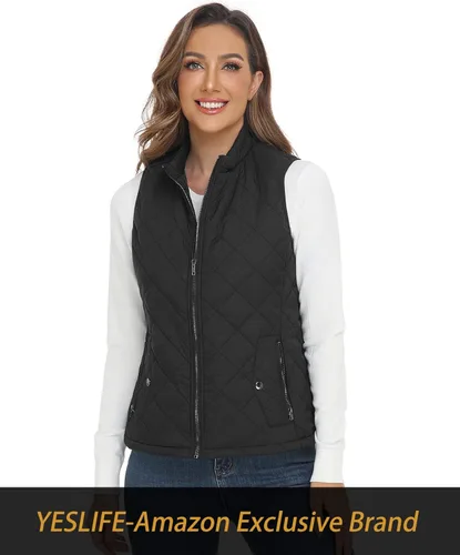 Vista 5 de YESLIFE Chaleco de moda para mujer con un bolsillo interior cuello alto ligero con cremallera acolchado para mujer
