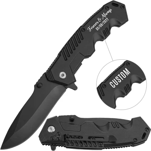 Vista 2 de Regalos para hombres, cuchillo de bolsillo personalizado grabado personalizado, regalos para novio, marido, prometido, novio, papá, hermano, amigo