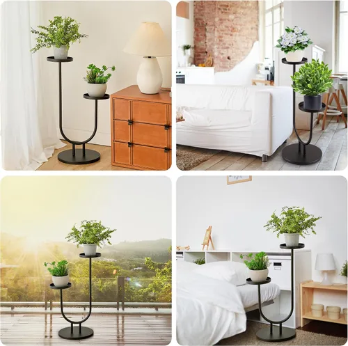 Vista 8 de Soporte para plantas para interiores, soporte de esquina de metal de 2 niveles de alto, estante de exhibición de flores al aire libre para ventana