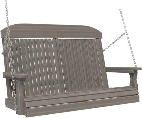 Vista 21 de LuxCraft Columpio clásico de poliéster de 4 pies con respaldo alto, fabricado con plásticos reciclados, fabricado en Estados Unidos (caoba antigua)