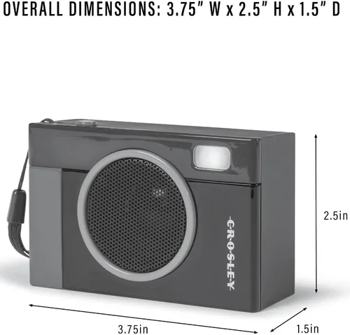 Vista 12 de Crosley CR3051A-BK Flashback Altavoz Bluetooth portátil retro con luces LED, diseño de cámara vintage, negro