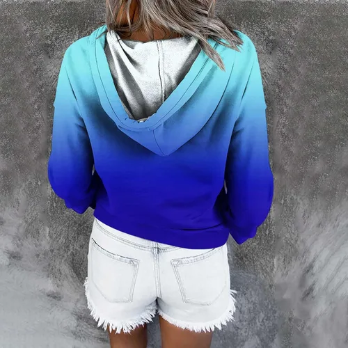 Vista 5 de DOLKFU Sudadera de manga larga con cuello para mujer, con estampado gráfico degradado, con botones, ajuste holgado, ropa de otoño