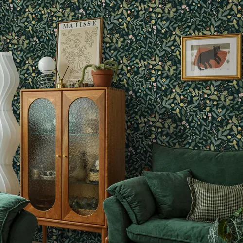 Vista 8 de Ismoon Papel tapiz verde para despegar y pegar, diseño bohemio floral y hojas en papel adhesivo grueso, papel adhesivo botánico oscuro, extraíble