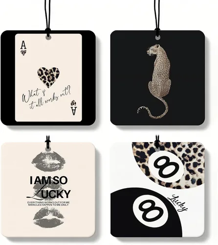 Vista 27 de Ambientador de coche de 8 bolas con estampado de leopardo de moda, 6 unidades, retro coqueta, guepardo, póquer, ambientador colgante para bar