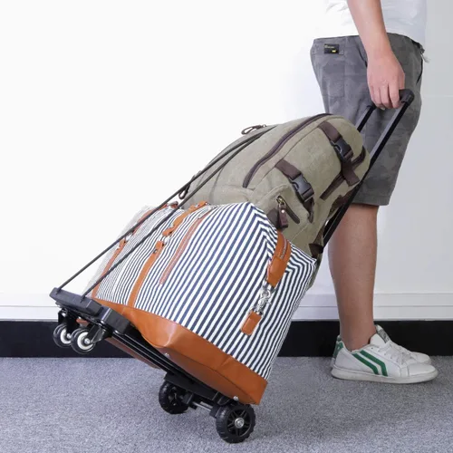 Vista 2 de Camión de mano plegable, carrito de equipaje resistente de 220 libras, construcción sólida de 4 ruedas, carrito plegable portátil, compacto y ligero