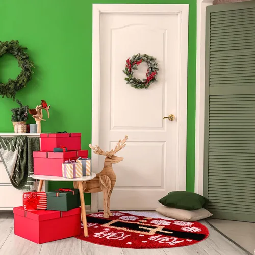 Vista 5 de Ceenna Alfombra de baño de Navidad, tapete de baño con cinturón de Papá Noel, tapete de baño absorbente de 24 x 24 pulgadas, tapete antideslizante