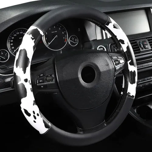 Vista 8 de Fundas para volante de automóvil con estampado de vaca, piel de microfibra transpirable para mujeres y hombres, protector universal de volante