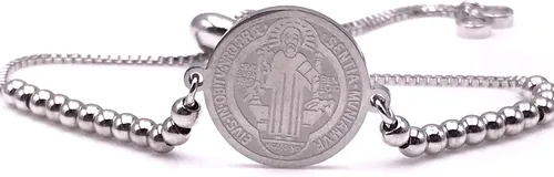 Vista 5 de Art Designs by AA Pulsera de San Benito con cuentas de plata ajustable para mujer joyería de protección Metal