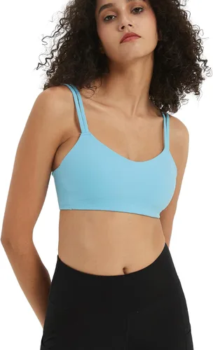 Vista 4 de Attifall Sujetador deportivo corto con copa BC, de bajo impacto, con correa de espagueti, para yoga, gimnasio, entrenamiento