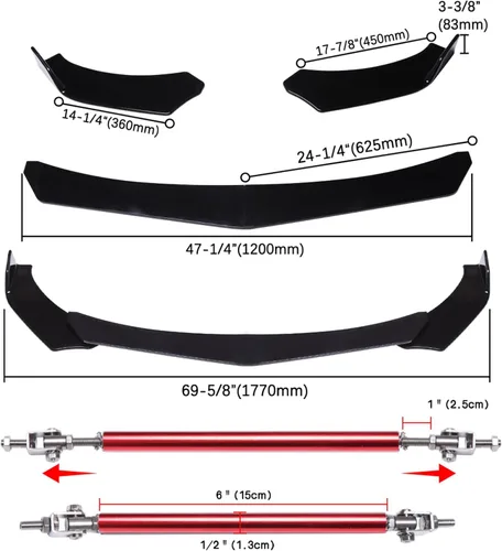 Vista 5 de DREAMIZER Alerón Universal para Labio de Parachoques Delantero con Varilla de Puntal Alerón Ala Kit de Carrocería Ancha Alerón con Varillas Esquina