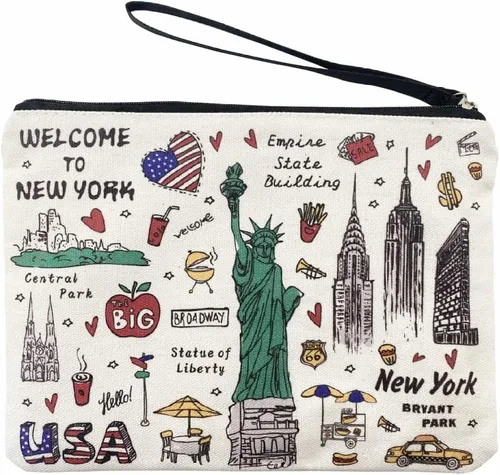 Vista 9 de Bolso grande de la mano del bolso del maquillaje del bolso de la cremallera del recuerdo de Nueva York para niñas y mujeres, JP-330133A, Bolso