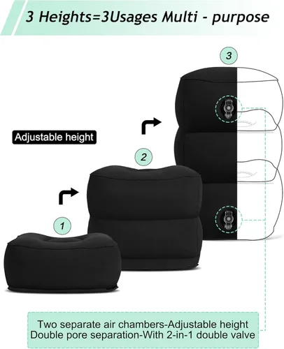 Vista 3 de Almohada Reposapiés Inflable para Viaje, Cama de Avión para Niños, Almohada de Reposo de Piernas de 3 Capas Ajustable, Artículos Esenciales de Viaje