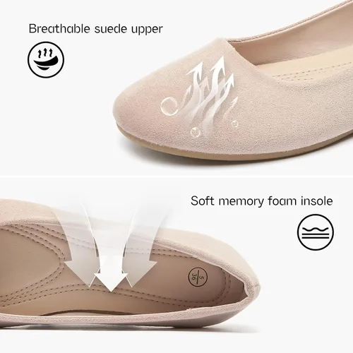 Vista 6 de Shupua Zapatos planos para mujer con punta redonda, zapatos planos de ballet negros elegantes, cómodos zapatos de vestir para mujer, zapatos